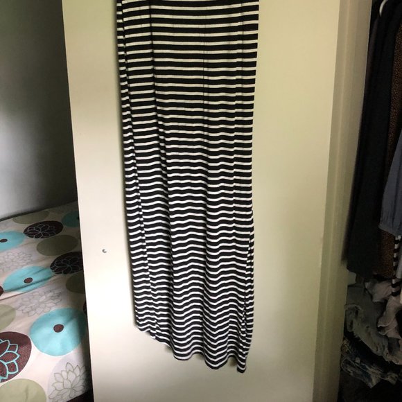 Alt B Maxi Striped Skirt Black and White w/ Slit - Picture 5 of 6